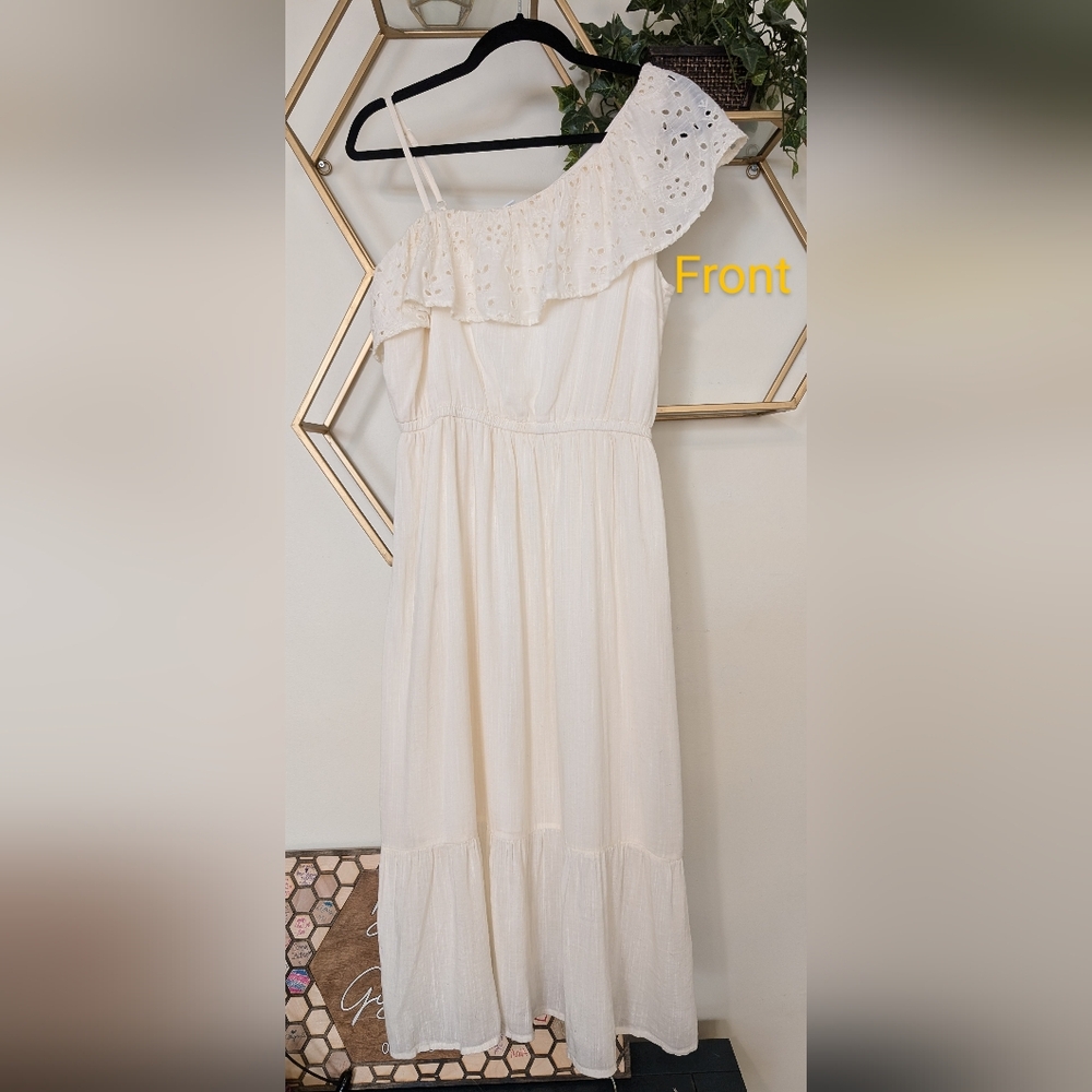 Old Navy Cream Cotton-Blend One Shoulder Dress Small - Picture 11 of 12